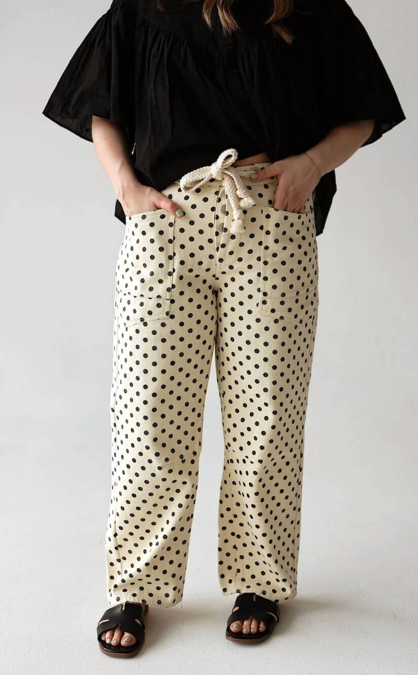 NEW LOVLOV soft statement polka dot barrel pants in beige/brown